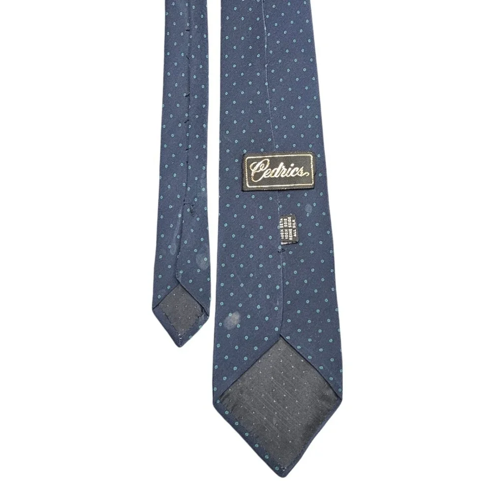 Cedrics All Silk Handmade Italy Tie Navy Blue Teal‎ Polka Dot Preppy Classic